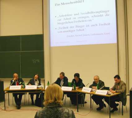 Podiumsdiskussion: Götz Werner, Lutz Wingert, Claus Offe, Ute Fischer, Wolfram Richter, Sascha Liebermann